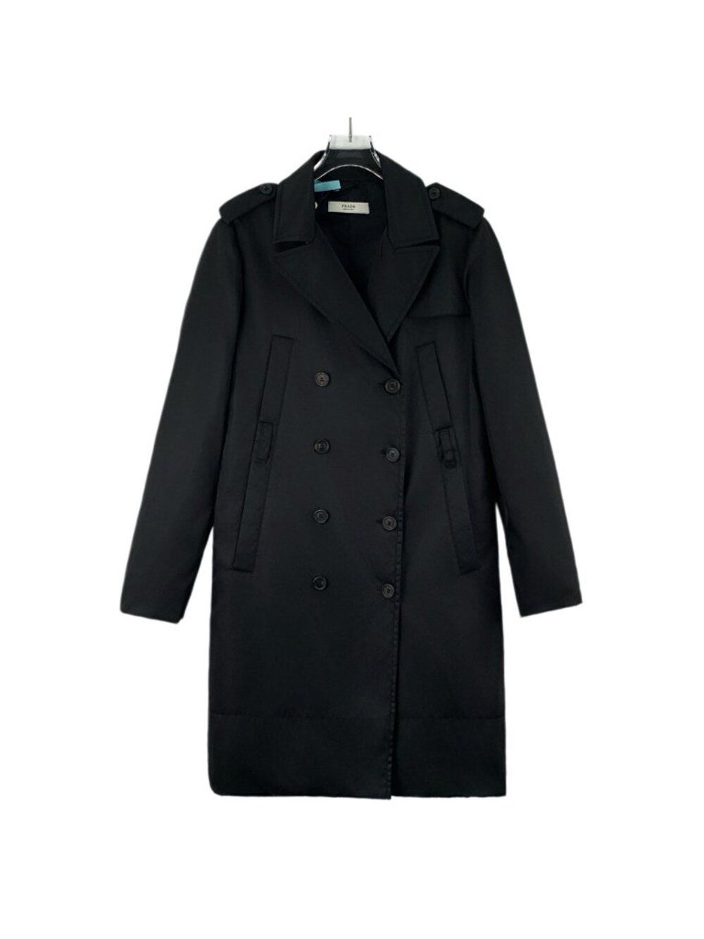 Prada Black Nylon Double-Breasted Trench Coat